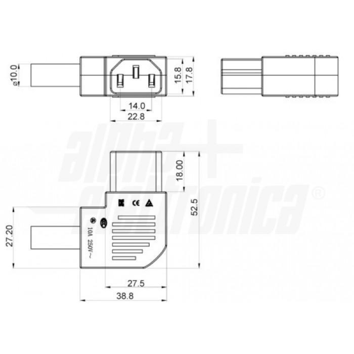 presa volante iec c13 angolata vista frontale connettore 3 poli