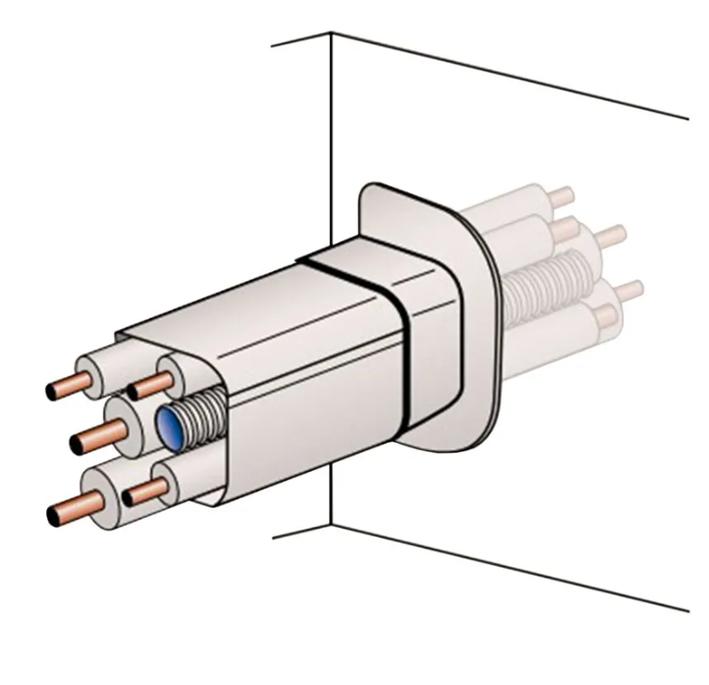 schema installazione passaggio a muro per canalina 65x50 con cavi