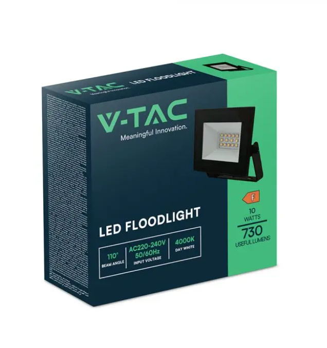Confezione del proiettore LED V-Tac slim da 10W luce fredda per esterno IP65 nero