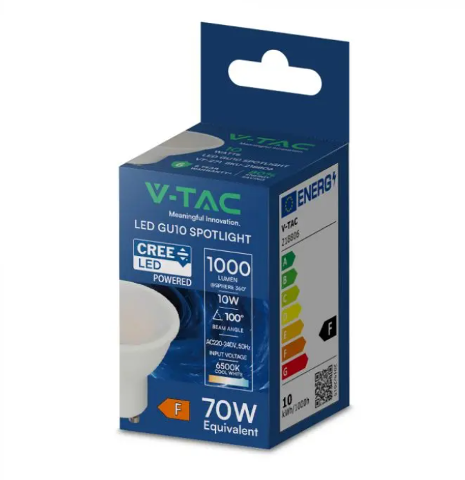 Faretto LED V-TAC PRO GU10 10W 3000K Chip CREE- 218786 01