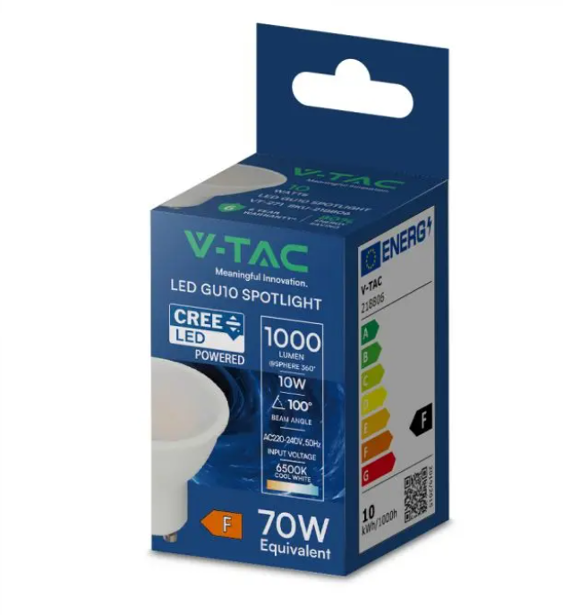 Faretto LED V-TAC PRO GU10 10W 6500K Chip CREE 100u00b0 - 218806 02