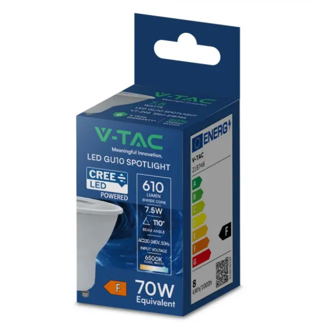 Faretto LED V-TAC GU10 7,5W 4000K CREE Chip -  218736 01