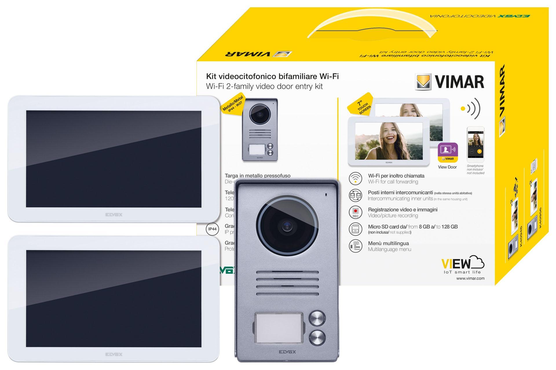 kit videocitofonico bifamiliare WiFi Vimar touch screen 7 pollici con targa audiovideo