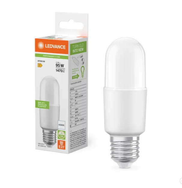 Lampadina LED stick Ledvance attacco E27 11W luce naturale 4000K