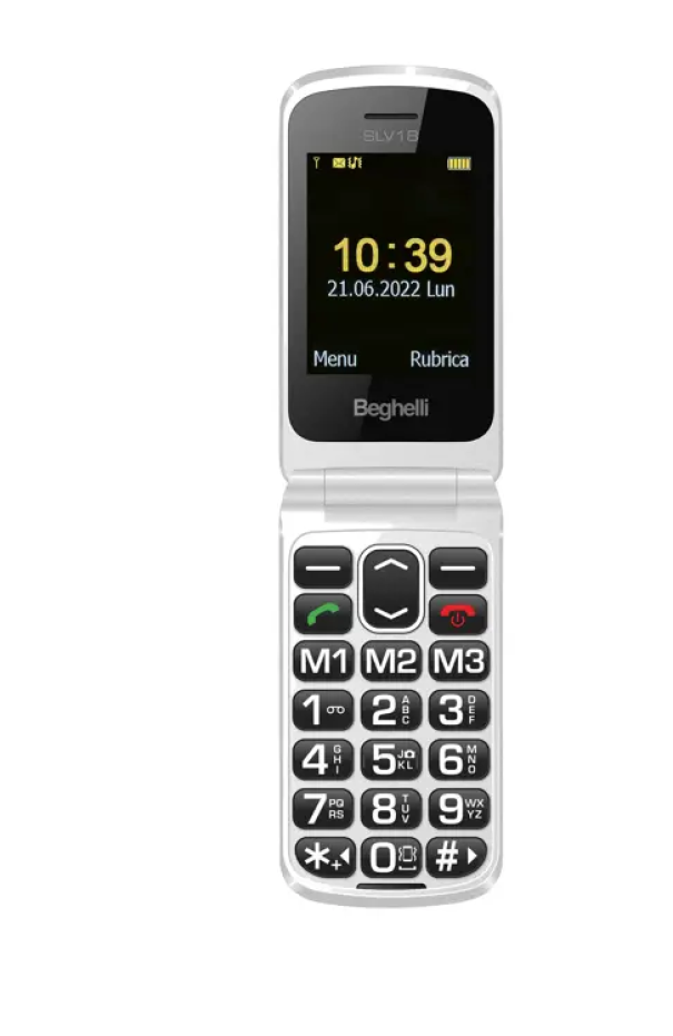 telefono cellulare a conchiglia con tasti grandi per anziani Beghelli bianco