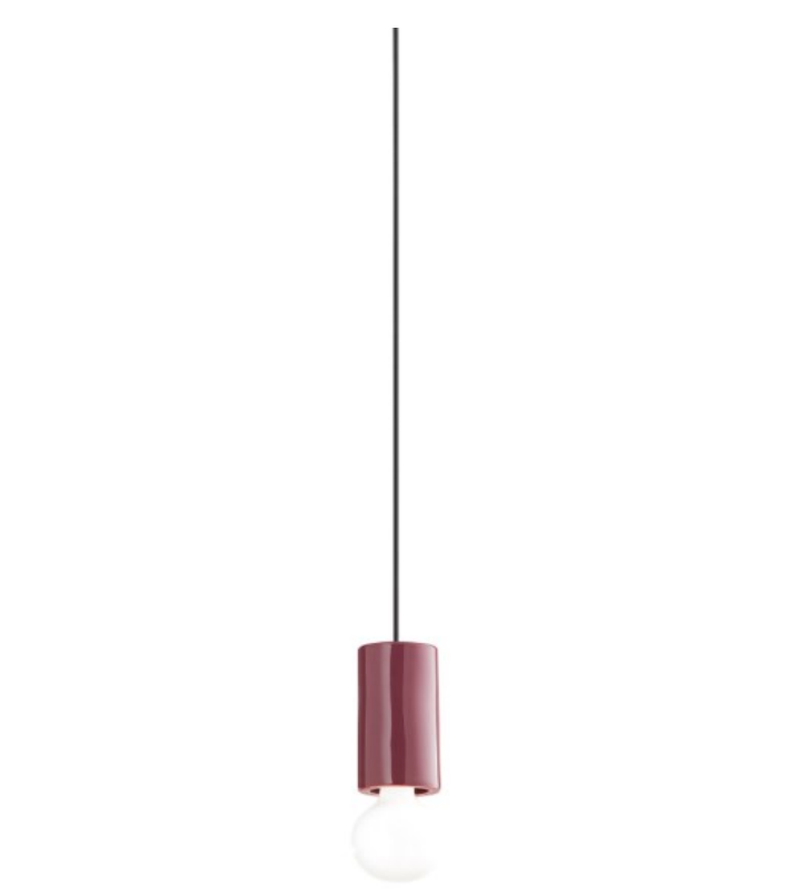 lampada a sospensione in ceramica bordeaux con cavo nero e27 per interno