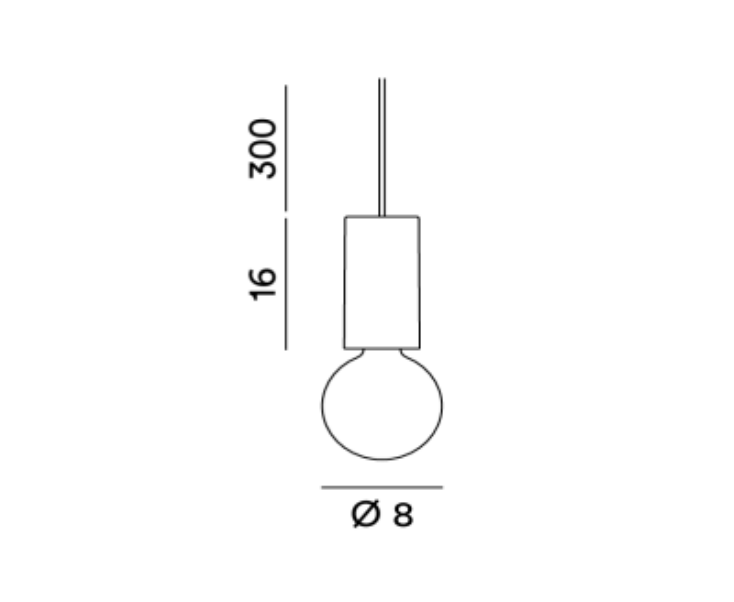 disegno tecnico sospensione con diametro 8 cm corpo 16 cm cavo 300 cm