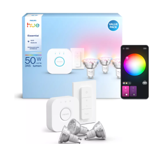 Kit bridge + 3 lampadine smart philips hue white & color ambiance gu10 essential 50w + dimmer - 10375800