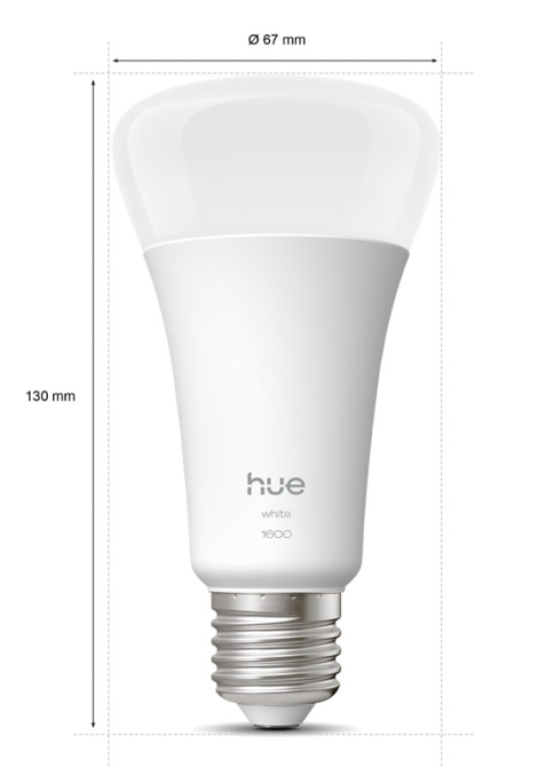 Dimensioni lampadina LED smart E27 130 mm altezza e 67 mm diametro