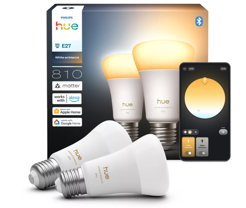 lampadine LED smart Philips Hue White Ambiance E27 confezione da 2 con controllo app wireless