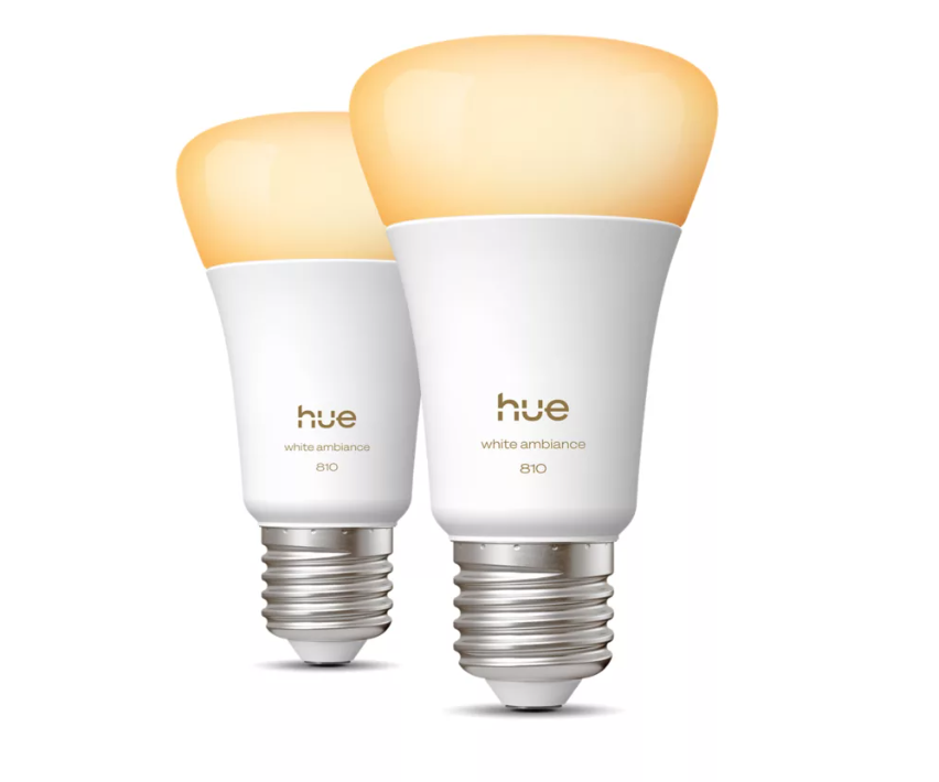 due lampadine Philips Hue White Ambiance E27 accese luce bianca regolabile