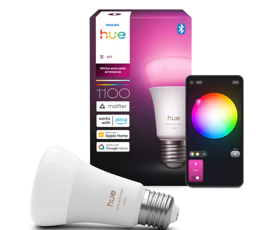 Lampadina smart LED multicolore PHILIPS E27 compatibile Alexa Google Home Bluetooth 1100 lumen scatola e app