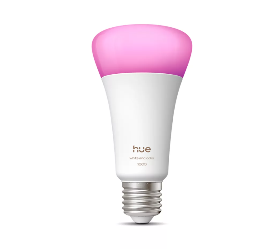 Lampadina smart PHILIPS HUE E27 accesa con luce colorata