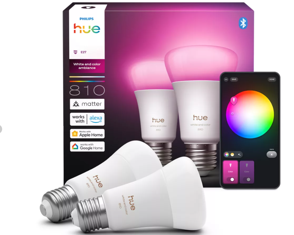 Lampadine smart LED Philips Hue colorate E27 compatibili Alexa Google Home confezione due pezzi
