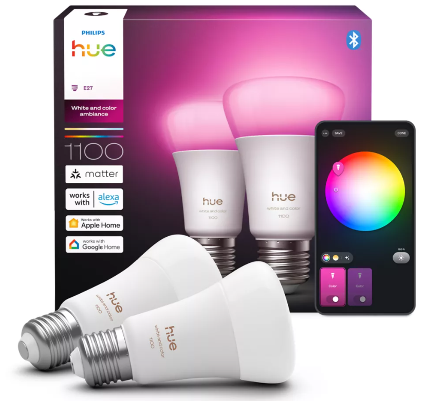 Set lampadine smart LED E27 Philips Hue con confezione e controllo app colore RGB