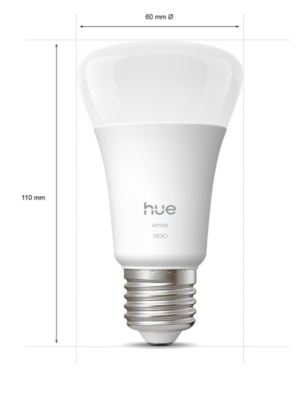 Lampadina smart LED Philips Hue E27 bianco dimensioni 110mm altezza 60mm diametro