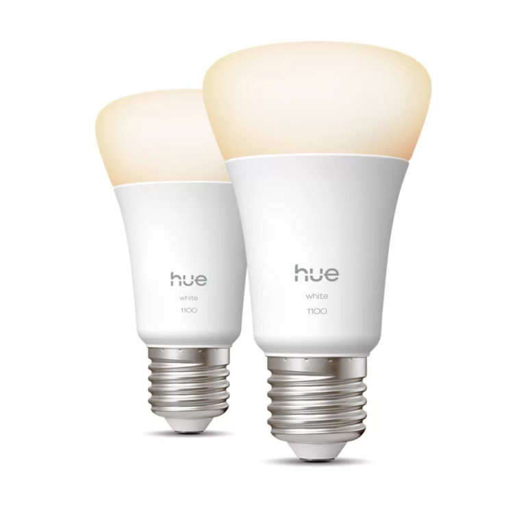 Coppia di lampadine smart Philips Hue E27 bianco accese per illuminazione intelligente