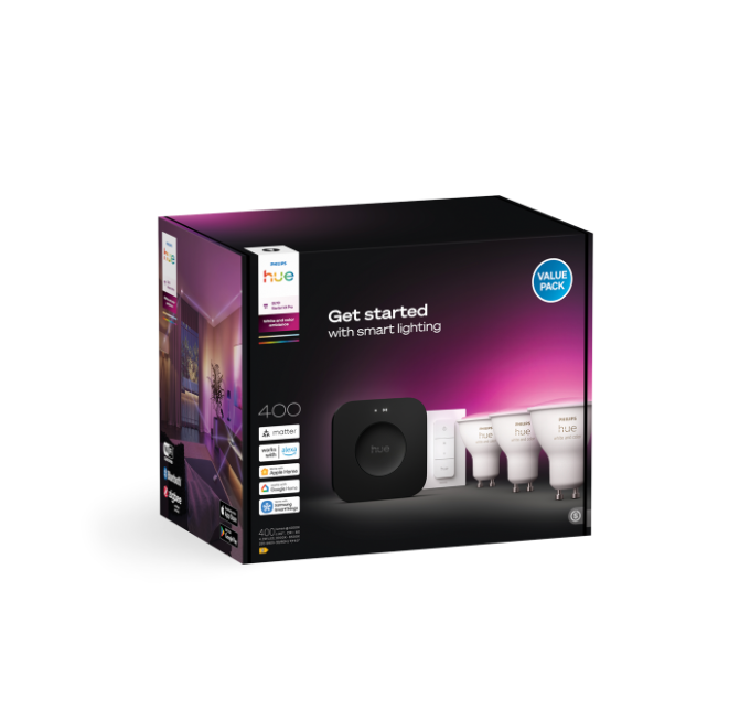 confezione kit Philips Hue GU10 starter pack illuminazione intelligente