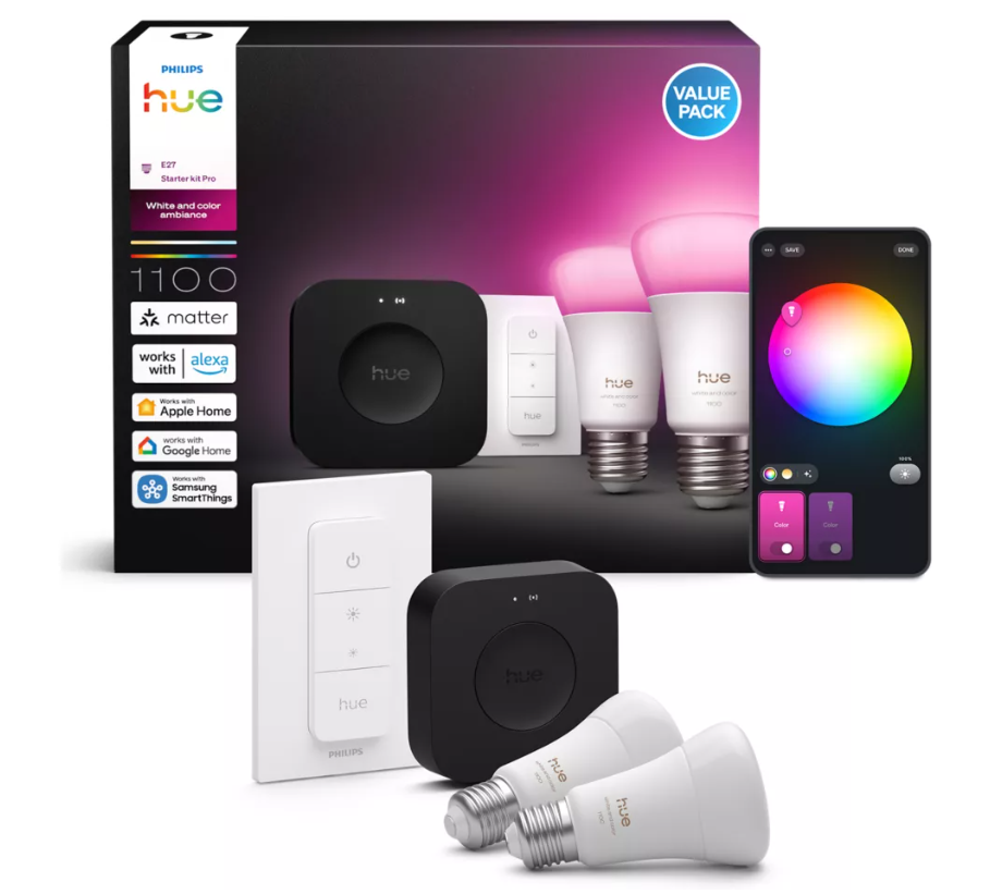Kit Bridge PRO + 2 Lampadine Philips Hue White & Color Ambiance Smart E27 75W + Dimmer - 37468300 01