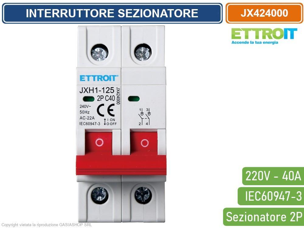 interruttore sezionatore 2 poli 40a 220v ettroit vista frontale con maniglie rosse doppio polo