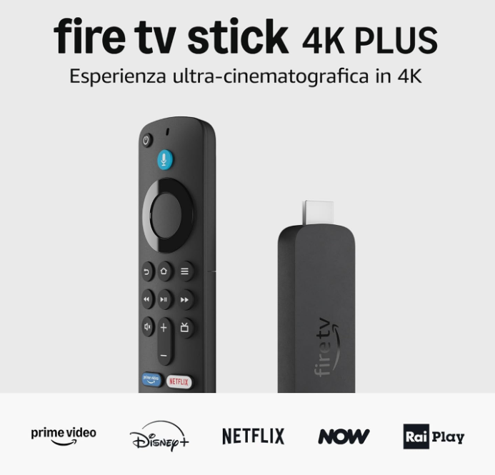dispositivo streaming fire tv stick 4k plus esperienza ultra cinematografica in 4k con telecomando vocale