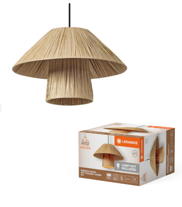 lampada sospensione LEDVANCE in bamboo naturale con confezione originale, attacco E27 per interni