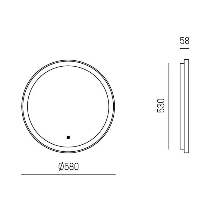 disegno tecnico applique tonda diametro 58 cm profondita 6 cm altezza 53 cm
