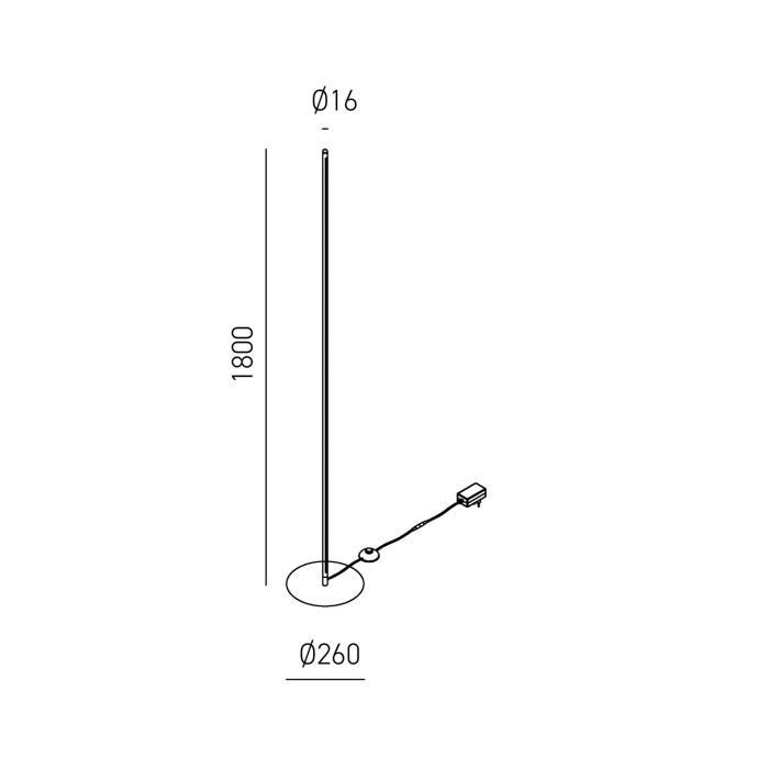 schema tecnico lampada da terra altezza 180 cm base diametro 26 cm