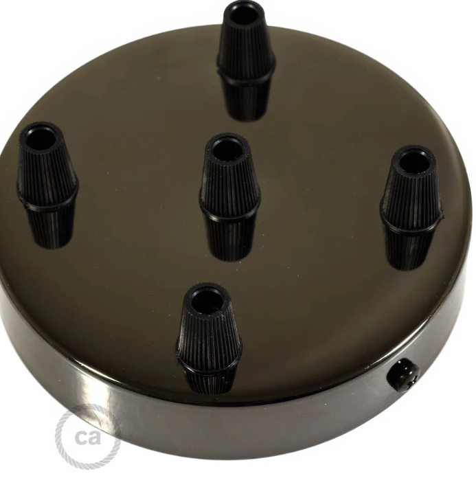 rosone cilindrico in metallo nero perla con staffa di fissaggio