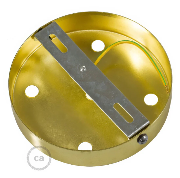 interno rosone in metallo ottone con staffa di fissaggio e cavo di terra