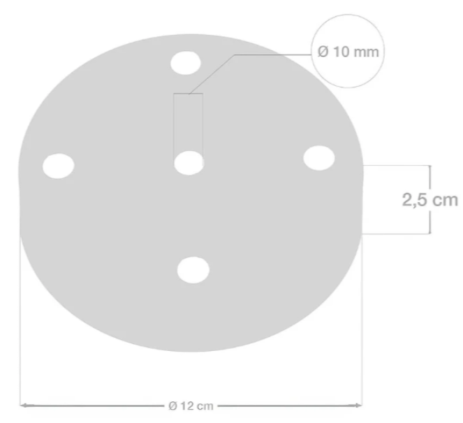 schema dimensionale rosone 5 fori diametro 120 mm fori 10 mm altezza 25 mm