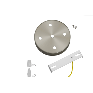 Rosone metallico cilindrico 5 fori soffitto creative-cables krm575ftis finitura satinata per lampadari multipli
