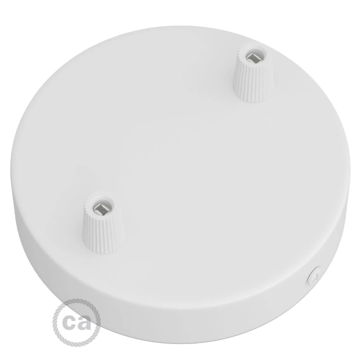 Rosone in metallo bianco opaco vista superiore con due passacavo