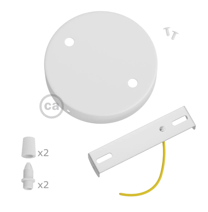 Kit rosone bianco con staffa viti e serracavi per due cavi