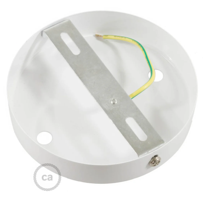 Interno rosone in metallo con staffa di fissaggio e cavo giallo verde