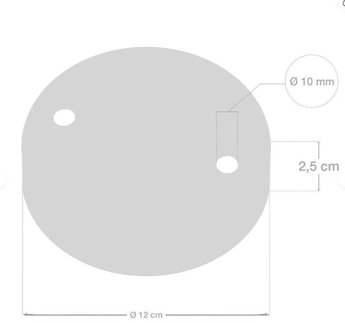 Schema tecnico rosone diametro 12 cm con fori diametro 10 mm