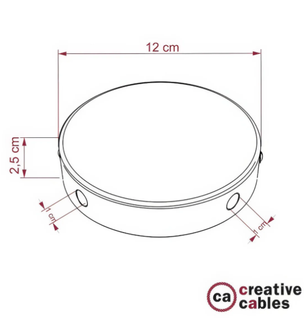 schema dimensioni rosone soffitto cilindrico 12 cm 4 fori laterali