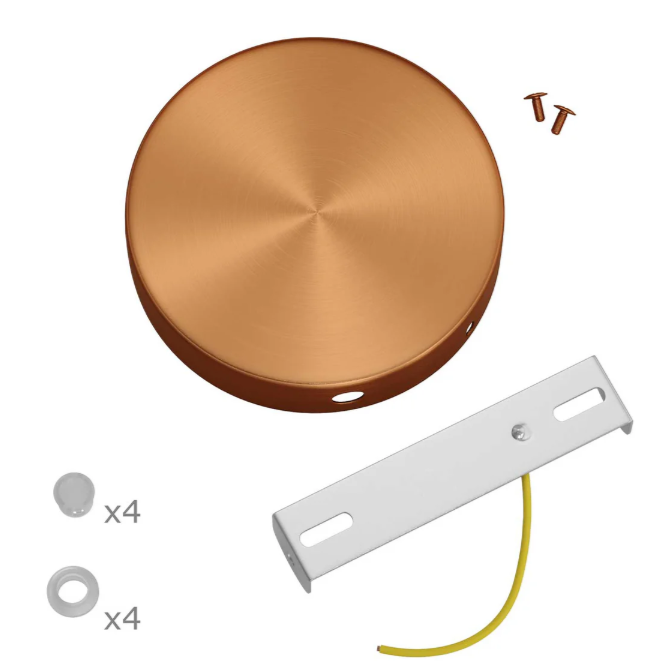 kit rosone rame satinato con accessori di montaggio e staffa