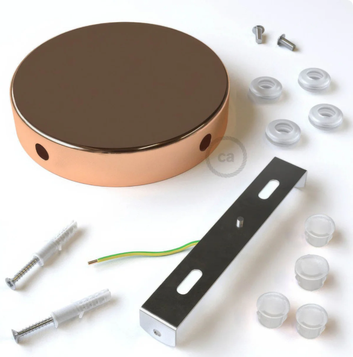 kit rosone in metallo finitura rame con staffa viti e passacavi