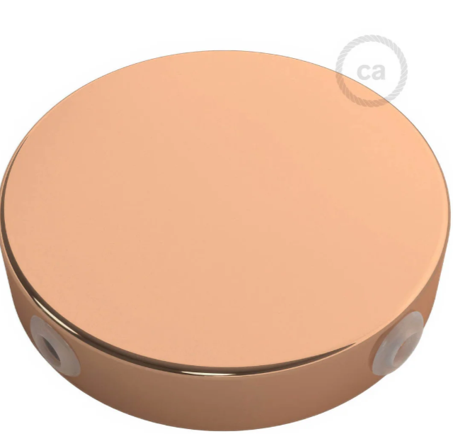 rosone cilindrico in metallo finitura rame con tappi passacavo laterali