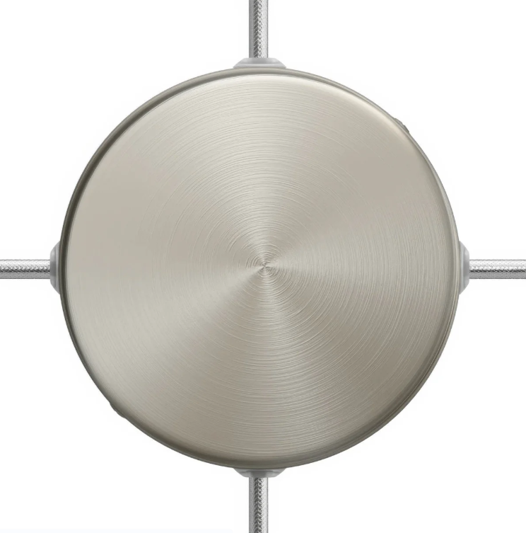 rosone cilindrico in metallo titanio satinato con quattro uscite laterali