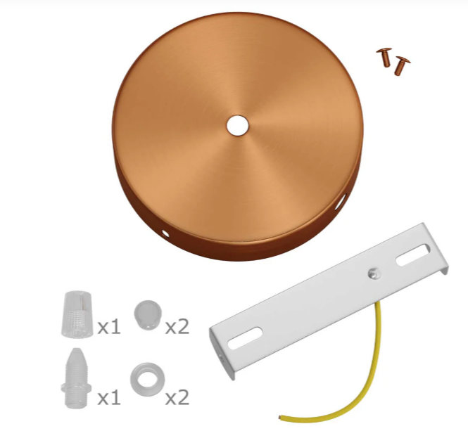 interno rosone soffitto rame satinato con staffa di fissaggio e cavo terra