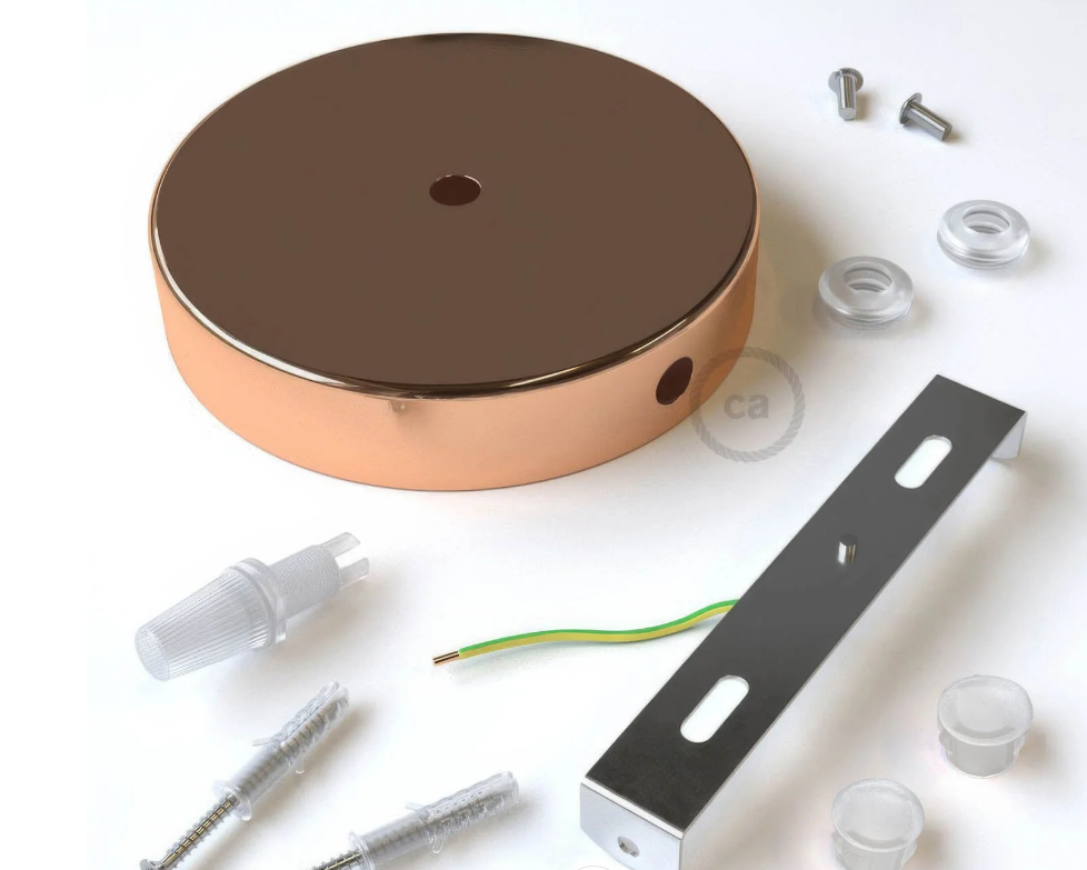 rosone cilindrico in metallo rame per montaggio a soffitto con kit accessori