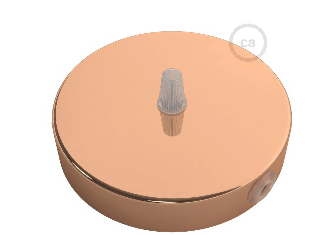 dettaglio rosone cilindrico rame con connettore centrale trasparente