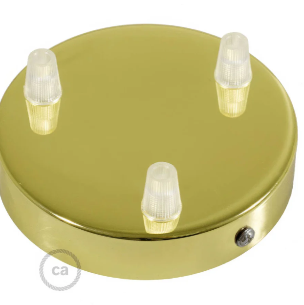 rosone tondo in metallo finitura ottone con tre serracavi