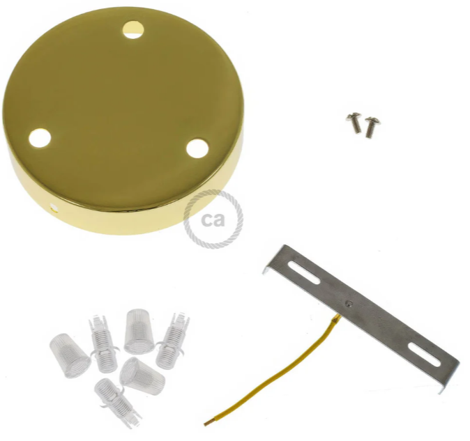 kit rosone ottone con staffa viti e serracavi per tre uscite