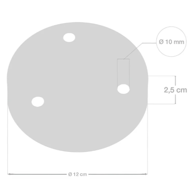 schema dimensionale rosone tondo diametro 12 cm fori diametro 10 mm