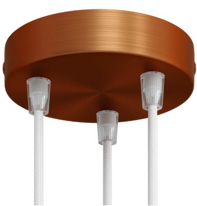 rosone cilindrico rame satinato con tre uscite cavo a soffitto