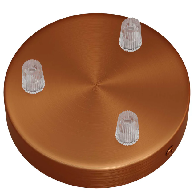 vista superiore rosone rame satinato con tre passacavi