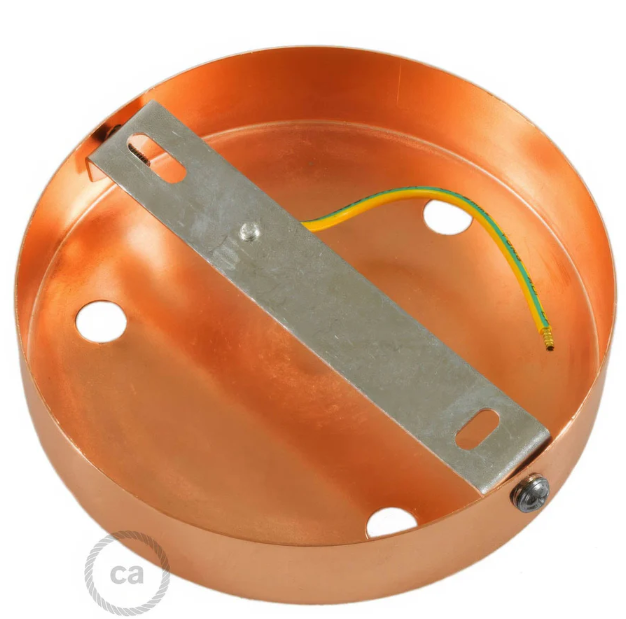 interno rosone in metallo rame satinato con staffa di montaggio e cavo giallo verde